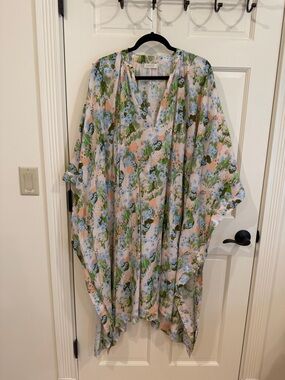 STINE GOYA Floral Midi Dress in Pastel Blue, Green & Peach